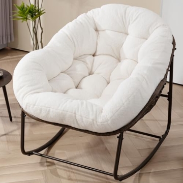 Villeston Outdoor Papasan Rocking Chair - Oversized Comfy Patio Chair Indoor Egg Royal Rattan Rockin...