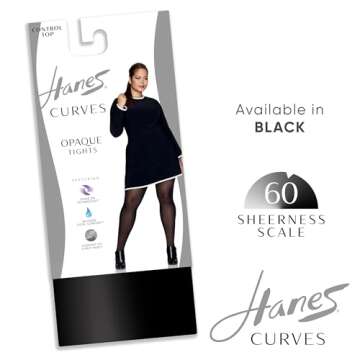 Hanes Curves Control Top Sheer Toe Silky Opaque Pantyhose with Wicking Cool Comfort, Black, Size 1X - 2X (Pack of 1)