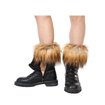 LA CARRIE Women Faux Fur Plush Leg Warmers Short Furry Fuzzy Leg Cuffs Girls Winter Knitted Boot(Nature)