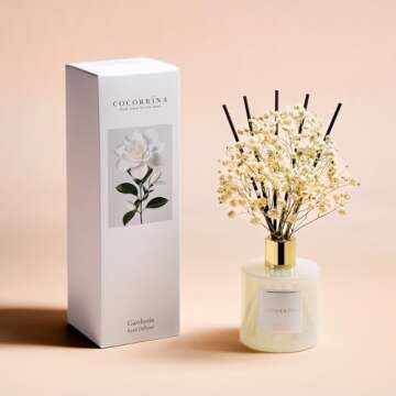 COCORRÍNA Reed Diffuser - Gardenia 6.7 Fl.oz Decorative Diffuser Set with Sticks & Baby's Breath