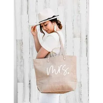 ModParty Bride Beach Bag | Mrs. Burlap Tote Bag | Engagement, Bridal Shower, & Wedding Gift for Bride | Honeymoon Travel Carry On | Large Jute Canvas Carrier