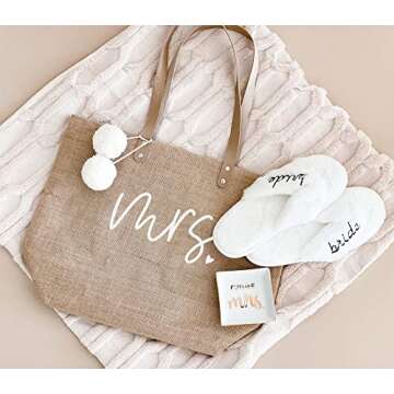 ModParty Bride Beach Bag | Mrs. Burlap Tote Bag | Engagement, Bridal Shower, & Wedding Gift for Bride | Honeymoon Travel Carry On | Large Jute Canvas Carrier