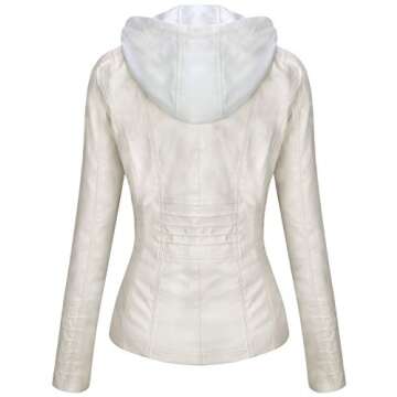 Tanming Women's Womens Hooded Faux leather Jackets (Small, White)