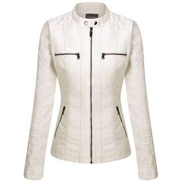 Tanming Women's Womens Hooded Faux leather Jackets (Small, White)