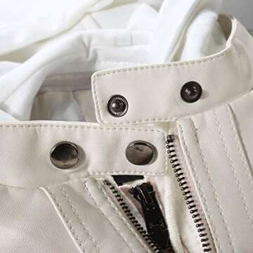 Tanming Women's Womens Hooded Faux leather Jackets (Small, White)