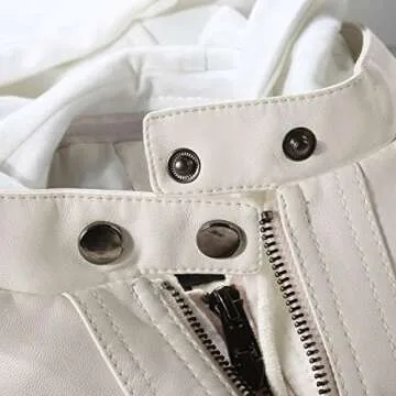 Tanming Women's Womens Hooded Faux leather Jackets (Small, White)