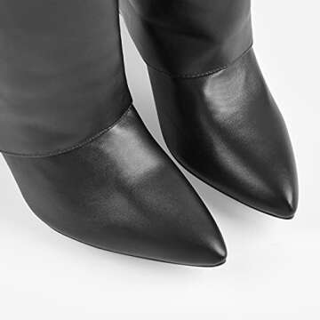 Richealnana Women's Pointy Toe Pull On Wedge Heel High Heel Slip On Knee High Heel Party Prom Dress Long Boots Fashion Winter Boots Black US 5