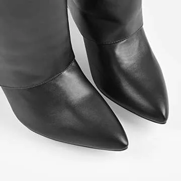 Richealnana Women's Pointy Toe Pull On Wedge Heel High Heel Slip On Knee High Heel Party Prom Dress Long Boots Fashion Winter Boots Black US 5