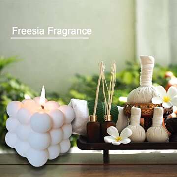 Bubble Candle Soy Wax Scented Candle Home Decor Candle Bubble Cube Candle Cube Shaped Candles Decorative Candle for Bedroom Wedding Room Decor Aesthetic Freesia and Bluebell Fragrance (White Blue)