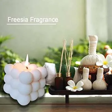 Bubble Candle Soy Wax Scented Candle Home Decor Candle Bubble Cube Candle Cube Shaped Candles Decorative Candle for Bedroom Wedding Room Decor Aesthetic Freesia and Bluebell Fragrance (White Blue)