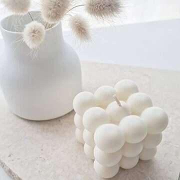 Bubble Candle Soy Wax Scented Candle Home Decor Candle Bubble Cube Candle Cube Shaped Candles Decorative Candle for Bedroom Wedding Room Decor Aesthetic Freesia and Bluebell Fragrance (White Blue)