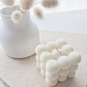 Bubble Candle Soy Wax Scented Candle Home Decor Candle Bubble Cube Candle Cube Shaped Candles Decorative Candle for Bedroom Wedding Room Decor Aesthetic Freesia and Bluebell Fragrance (White Blue)