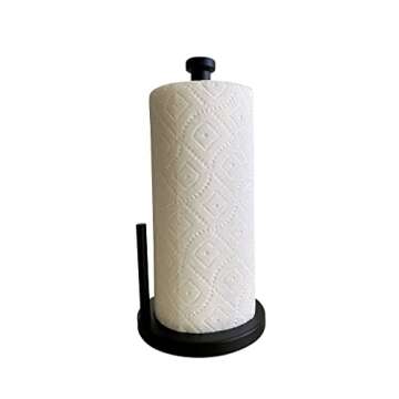 Steelware Central Paper Towel Holder Stainless Steel with Side Rod for Kitchen countertop Weighted Base Easy Tear (Matte Black)
