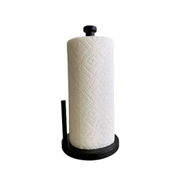 Steelware Central Paper Towel Holder Stainless Steel with Side Rod for Kitchen countertop Weighted Base Easy Tear (Matte Black)