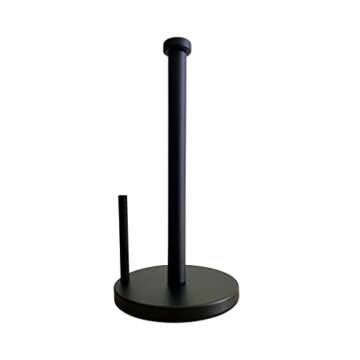 Steelware Central Paper Towel Holder Stainless Steel with Side Rod for Kitchen countertop Weighted Base Easy Tear (Matte Black)