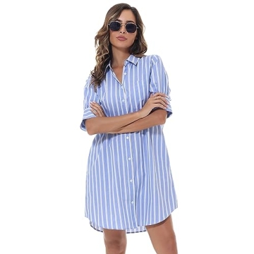 MCEDAR Women's Oversized Short-Sleeve Shirt Dress Plus Size