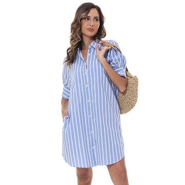 MCEDAR Women's Oversized Short-Sleeve Shirt Dress Plus Size