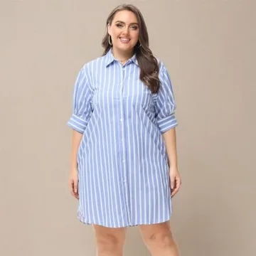 MCEDAR Women's Oversized Short-Sleeve Shirt Dress Plus Size