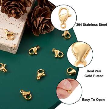 Pandahall 100Pcs 18K Gold Plated Lobster Claw Clasps for Jewelry
