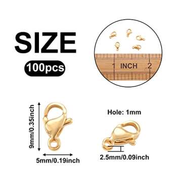Pandahall 100Pcs 18K Gold Plated Lobster Claw Clasps for Jewelry