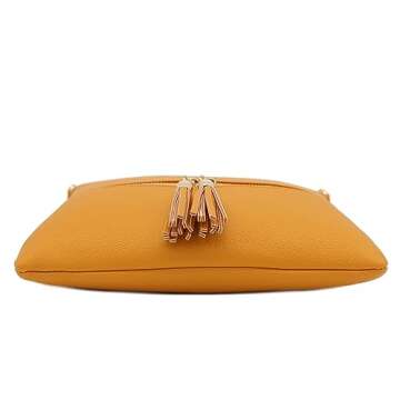 DELUXITY Lightweight Medium Crossbody Bag with Tassel (Mustard)