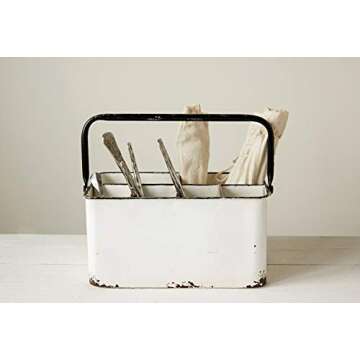 Creative Co-Op Distressed White Metal Caddy with 6 Compartments