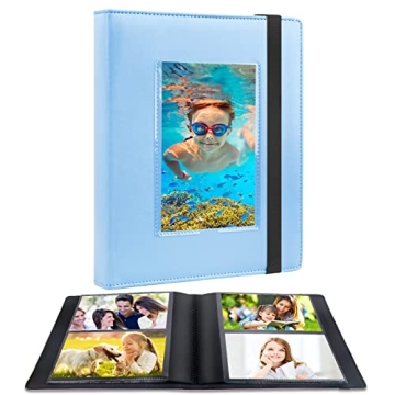 Photo Album 4x6 Photos PU Leather Cover Picture Book Black Inner Page with Front Window, Each 4x6 Ph...