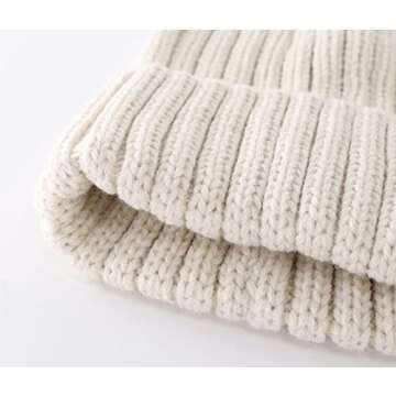 Connectyle Daily Ribbed Knit Winter Hat Slouch Fold Beanie for Women Stylish Plain Watch Cap Beige