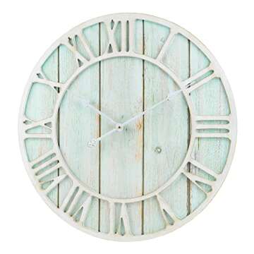 La Crosse Clock 23.5 Inch Round Blue Coastal Decorative Quartz Wall Clock (404-4060)