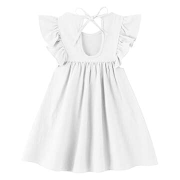 lymanchi Toddler Girl Cotton Linen Ruffle Halter Sleeveless Casual Kids Dresses 818 White 110