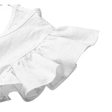 lymanchi Toddler Girl Cotton Linen Ruffle Halter Sleeveless Casual Kids Dresses 818 White 110