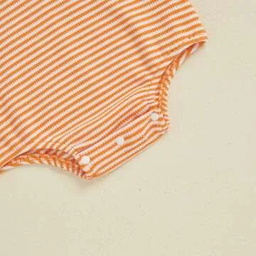 Lenjindjer Baby Girl Boy Easter Outfits Waffle Carrot/bunny Embroidery Long Sleeve Bubble Romper Infant Spring Bodysuit Tops (Orange, 6-12 Months)