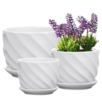 YINGERHUAN Set of 3 Modern Ceramic Plant Pots with Saucers