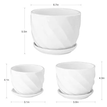 Modern Ceramic Plant Pots Set of 3 with Saucers