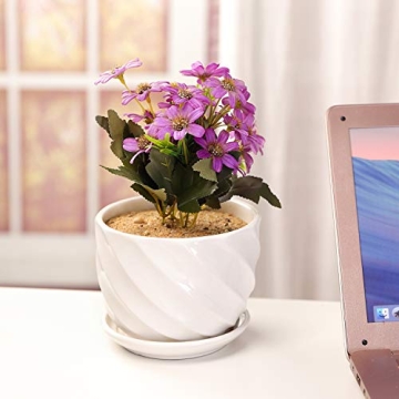 Modern Ceramic Plant Pots Set of 3 with Saucers