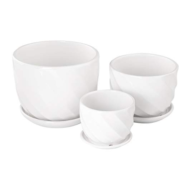 Modern Ceramic Plant Pots Set of 3 with Saucers