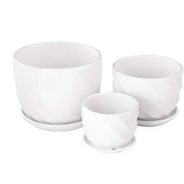 Modern Ceramic Plant Pots Set of 3 with Saucers