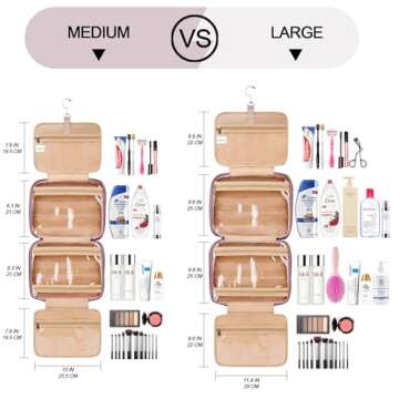 Travel Hanging Toiletry Bag for Women, Extra Large Makeup Bag, Holds Full-Size Shampoo, with Jewelry...