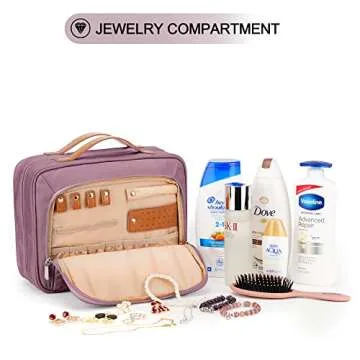 Travel Hanging Toiletry Bag for Women, Extra Large Makeup Bag, Holds Full-Size Shampoo, with Jewelry Organizer Compartment, Waterproof Cosmetic Bag, Toiletries Kit Set with Trolley Belt, Dark Purple