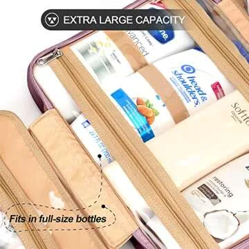 Travel Hanging Toiletry Bag for Women, Extra Large Makeup Bag, Holds Full-Size Shampoo, with Jewelry Organizer Compartment, Waterproof Cosmetic Bag, Toiletries Kit Set with Trolley Belt, Dark Purple