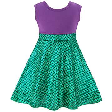 Funna Mermaid Costume for Girls Mommy and Me Princess Dress with Ears Headband, 4T Purple