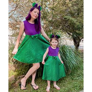 Funna Mermaid Costume for Girls Mommy and Me Princess Dress with Ears Headband, 4T Purple