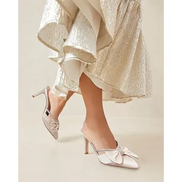 Coutgo Women's Elegant Bow Heels Mules for All Occasions