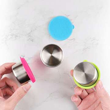 FANGSUN Dressing Containers to Go for Condiments, Salad Dressing, Dips, Snacks, Stainless Steel Dipping Sauce Cups, Fits in Bento Box for Lunch, Mini Food Storage Containers with Lid (Pink)