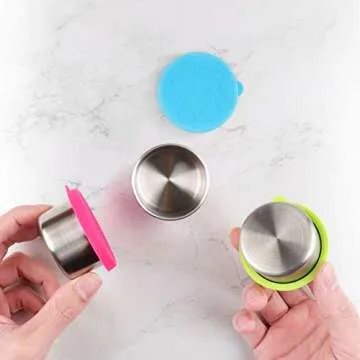 FANGSUN Dressing Containers to Go for Condiments, Salad Dressing, Dips, Snacks, Stainless Steel Dipping Sauce Cups, Fits in Bento Box for Lunch, Mini Food Storage Containers with Lid (Pink)