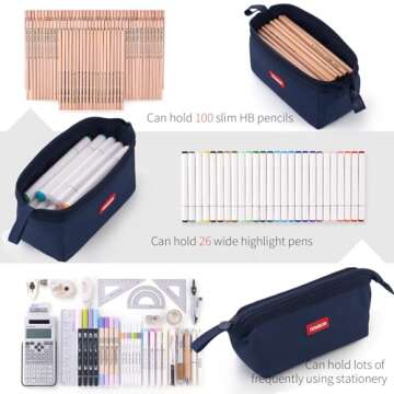 CICIMELON Pencil Case Large Capacity Pencil Pouch Pen Bag for School Teen Girl Boy Men Women (Navy)