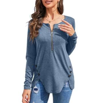 Fisoew Women's Casual Long Sleeve Tunic Tops - Trendy Design for Any Occasion