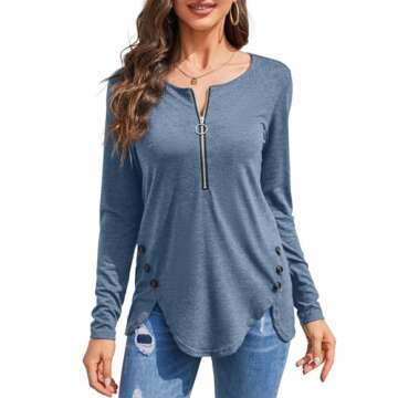Fisoew Women's Casual Long Sleeve Tunic Tops - Stylish Comfort