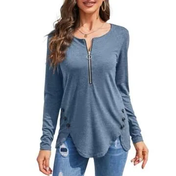 Fisoew Women's Casual Long Sleeve Tunic Tops - Stylish Comfort