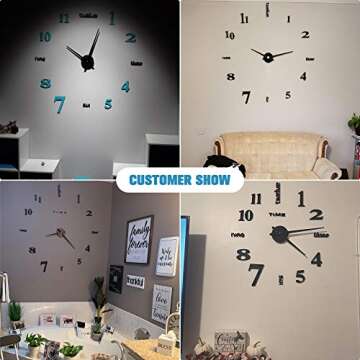 AOXLANT DIY Wall Clock, 3D Mirror Stickers Large Wall Clock Frameless Modern Design Large Watch Silent Home/Office/School Number Clock Decorations Gift (black3)